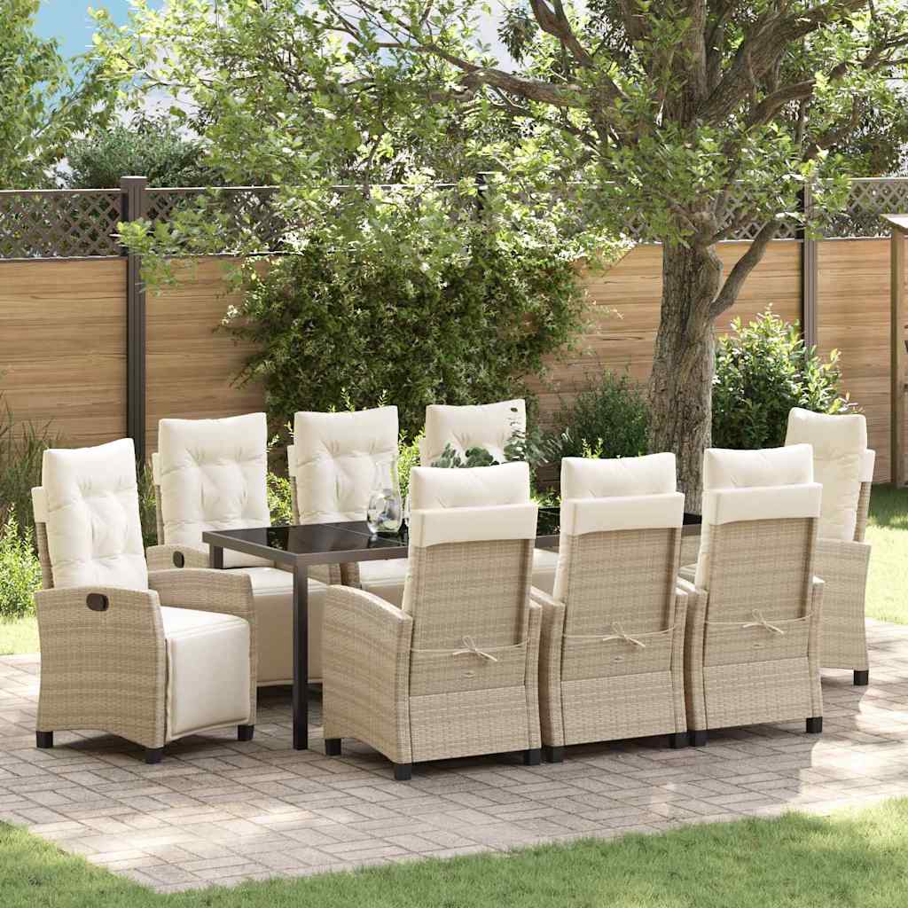 Tuin eettafelset met kussen 9 pcs Beige poly rattan is nu te koop bij PeponiXL, paradijselijk wonen!