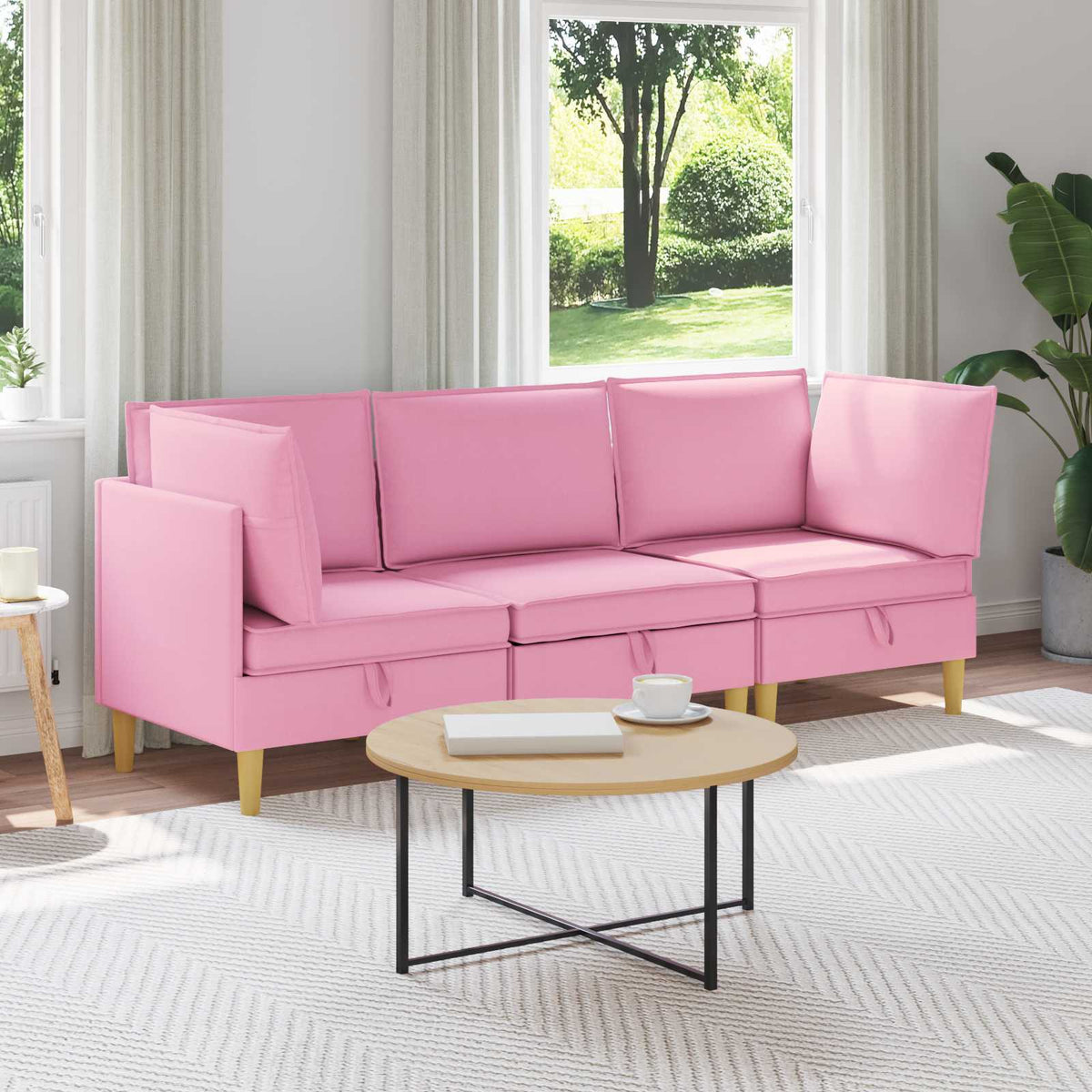 Woonkamer Meubelset met kussen met opslag 3 pcs Roze Stof is nu te koop bij PeponiXL, paradijselijk wonen!