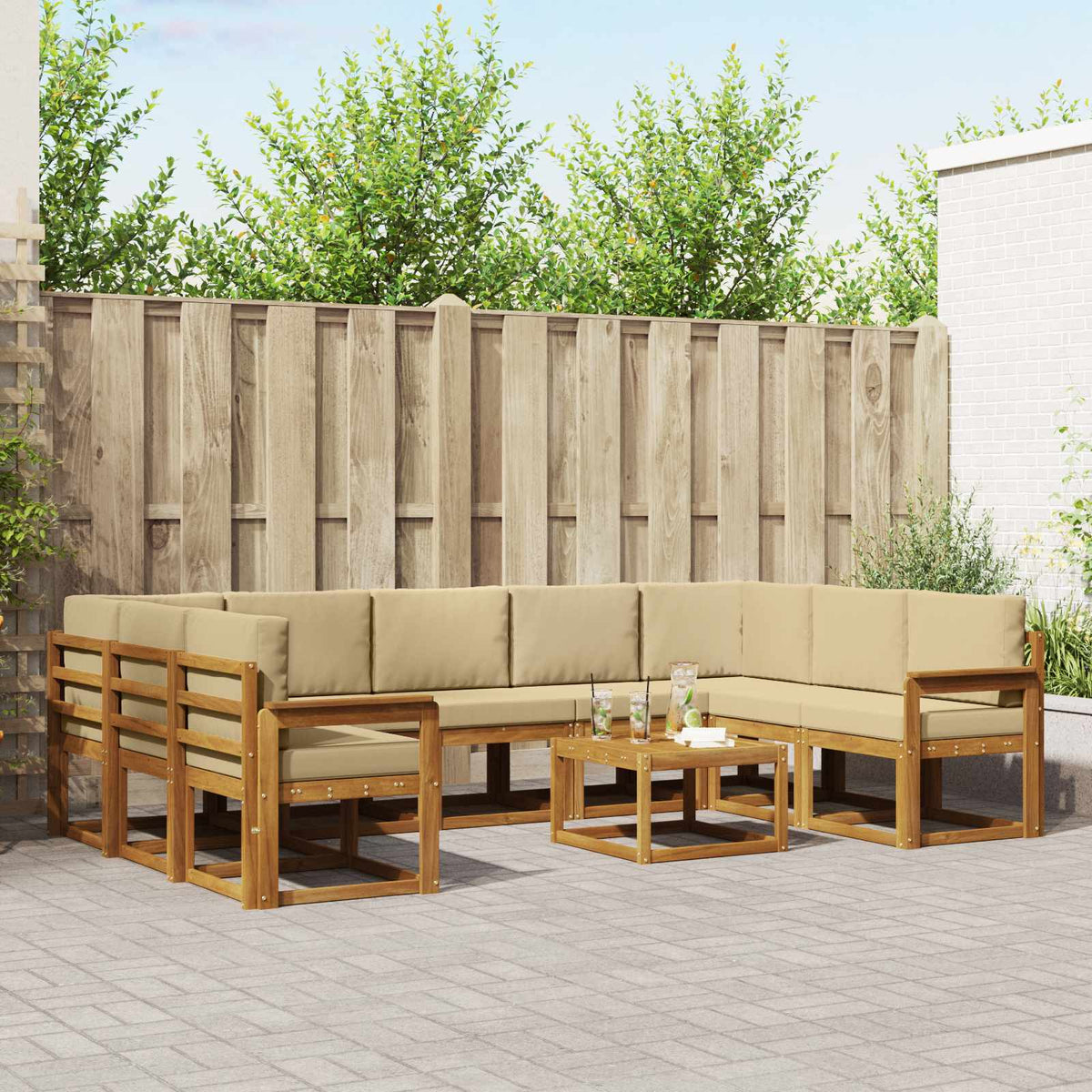 Buiten bankenset met kussen 10 pcs Natuurlijk en Beige is nu te koop bij PeponiXL, paradijselijk wonen!