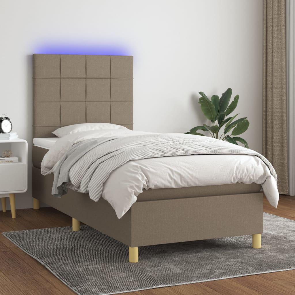 Boxspring met matras en LED stof taupe 80x200 cm is nu te koop bij PeponiXL, paradijselijk wonen!