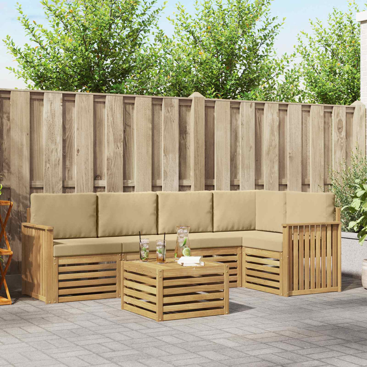Buiten bankenset 6 pcs Wit en Beige 59 x 59 x 37 cm Polyester is nu te koop bij PeponiXL, paradijselijk wonen!