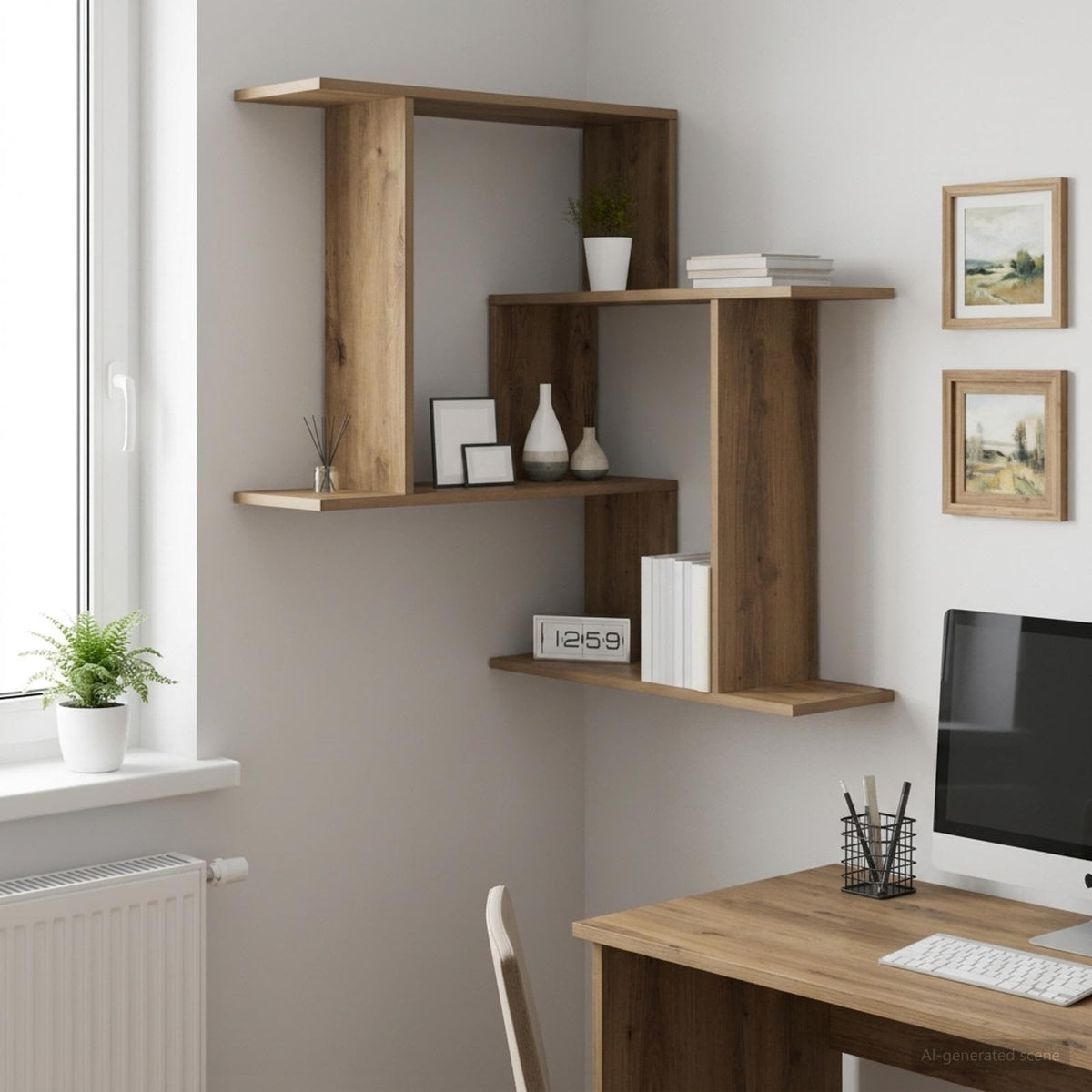 Wandplank Artisanaal eiken 67 x 67 x 87 cm Bewerkt hout is nu te koop bij PeponiXL, paradijselijk wonen!
