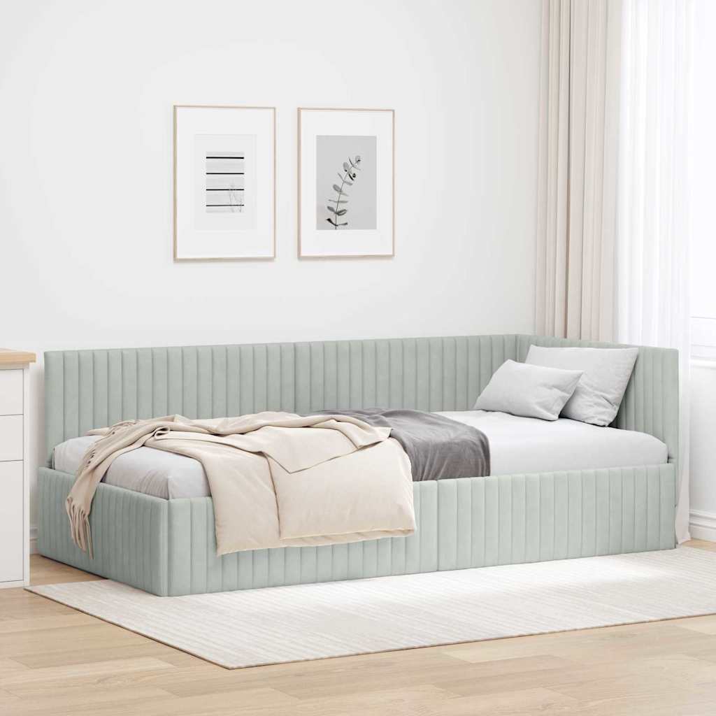 Hoekbedframe met hoofdeinde Lichtgrijs 90 cm x 200 cm Fluweel is nu te koop bij PeponiXL, paradijselijk wonen!