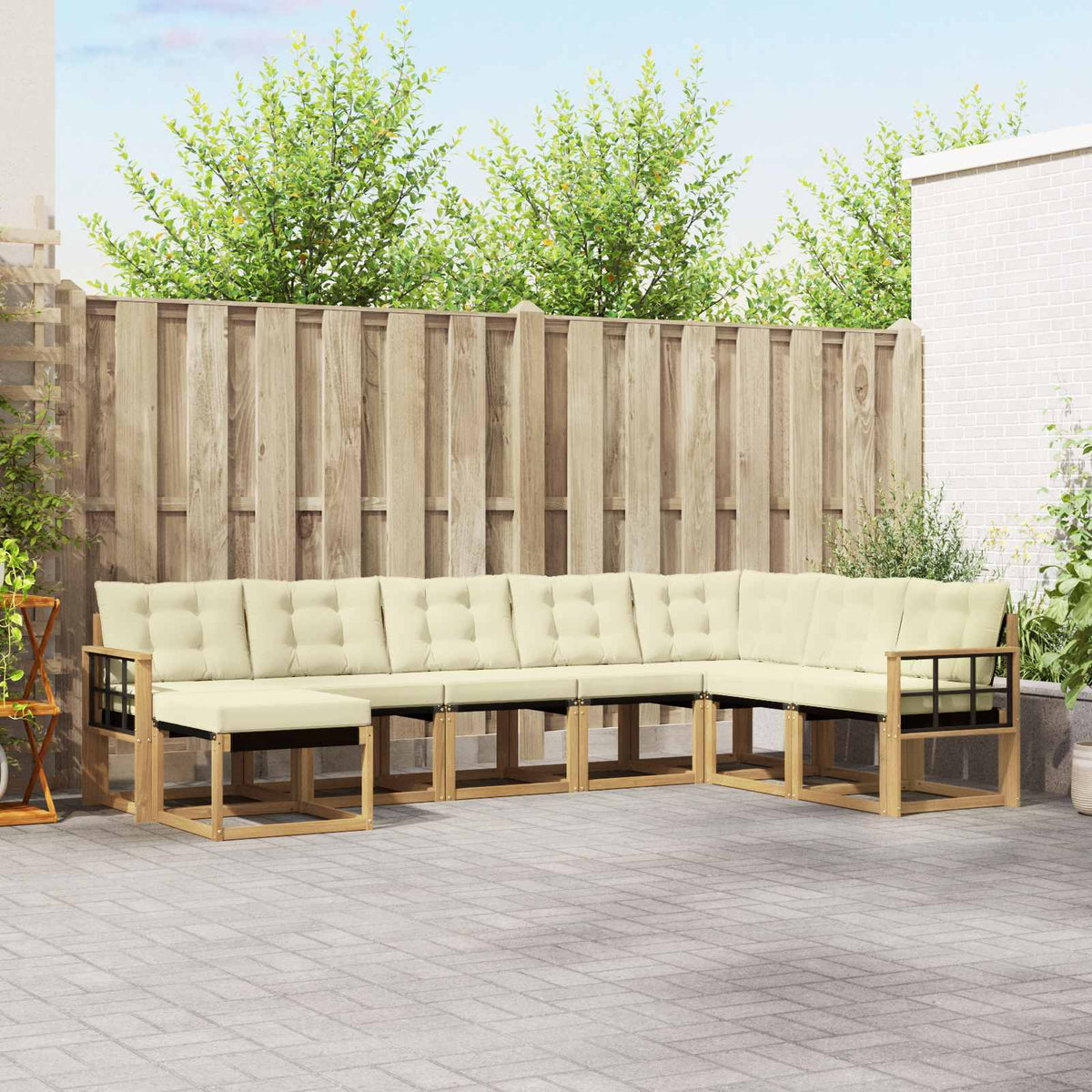 Buiten bankenset met kussen 8 pcs Wit en crèmekleurig is nu te koop bij PeponiXL, paradijselijk wonen!