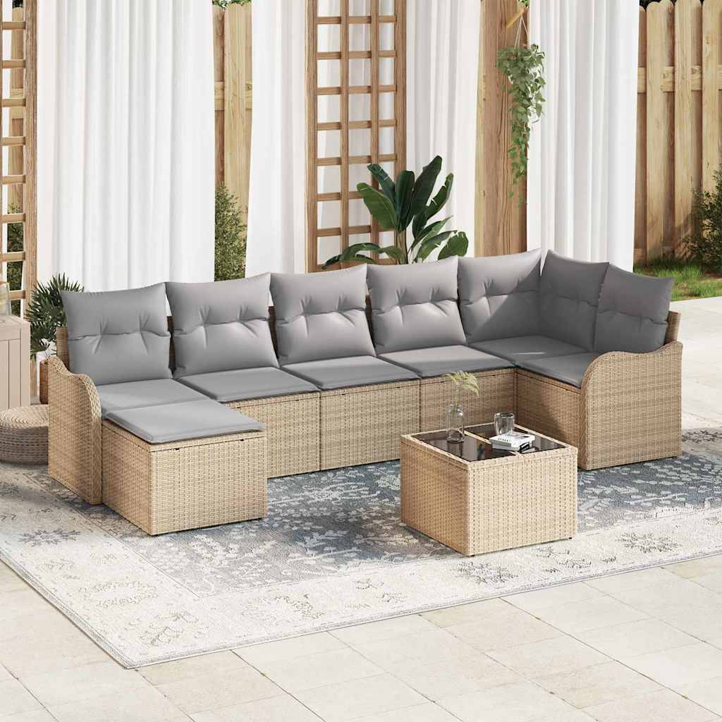 Tuin Sofa Set met kussen 8 pcs beige en lichtgrijs Poly riet is nu te koop bij PeponiXL, paradijselijk wonen!