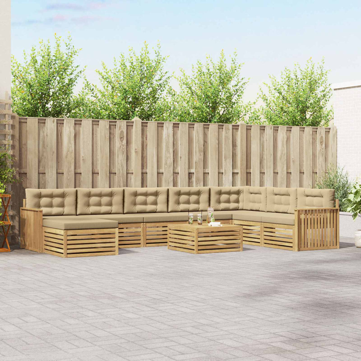 Buiten bankenset 9 pcs Wit en Beige Massief Acaciahout is nu te koop bij PeponiXL, paradijselijk wonen!