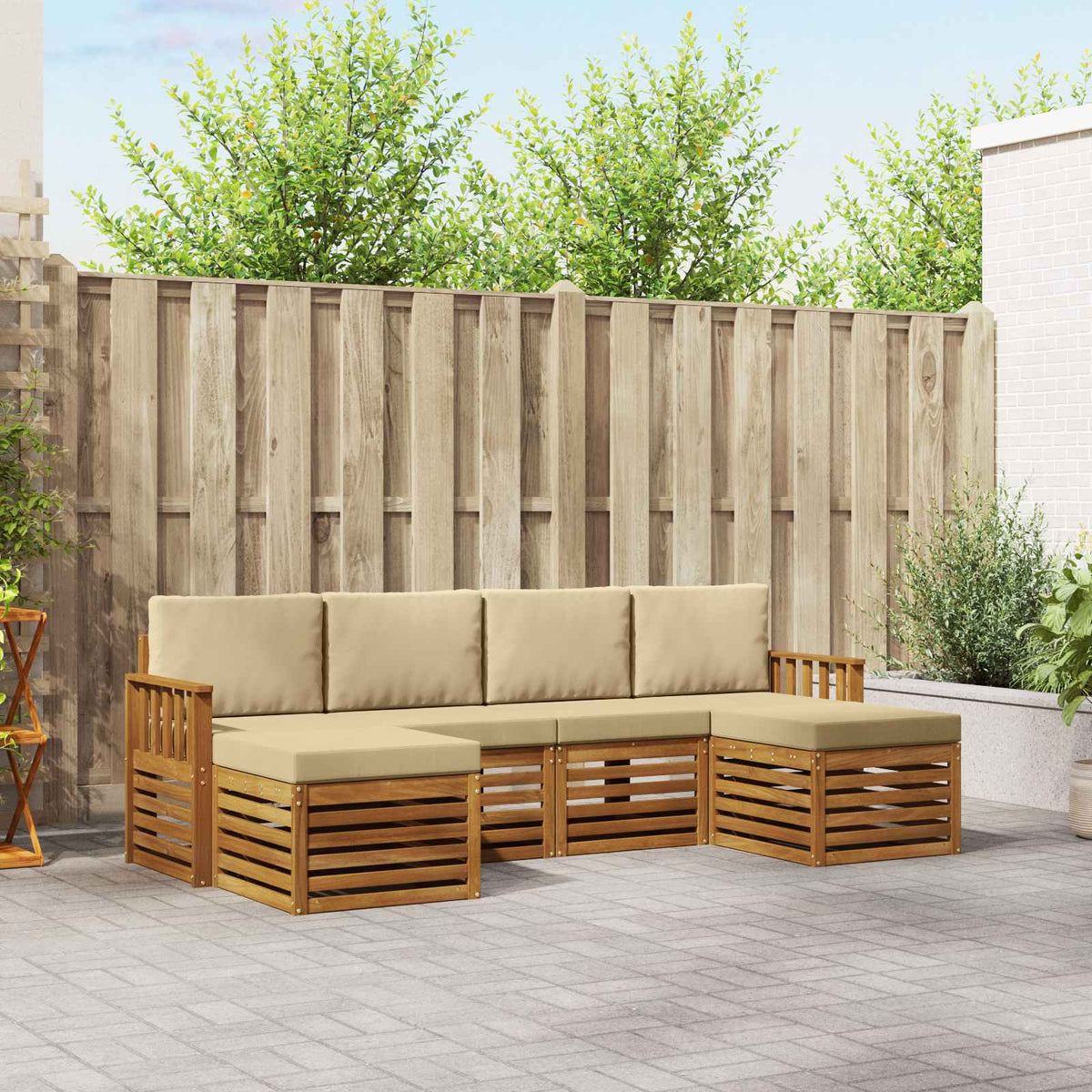 Sofa-Sets 6 pcs Natuurlijk en Beige Massief Acaciahout is nu te koop bij PeponiXL, paradijselijk wonen!
