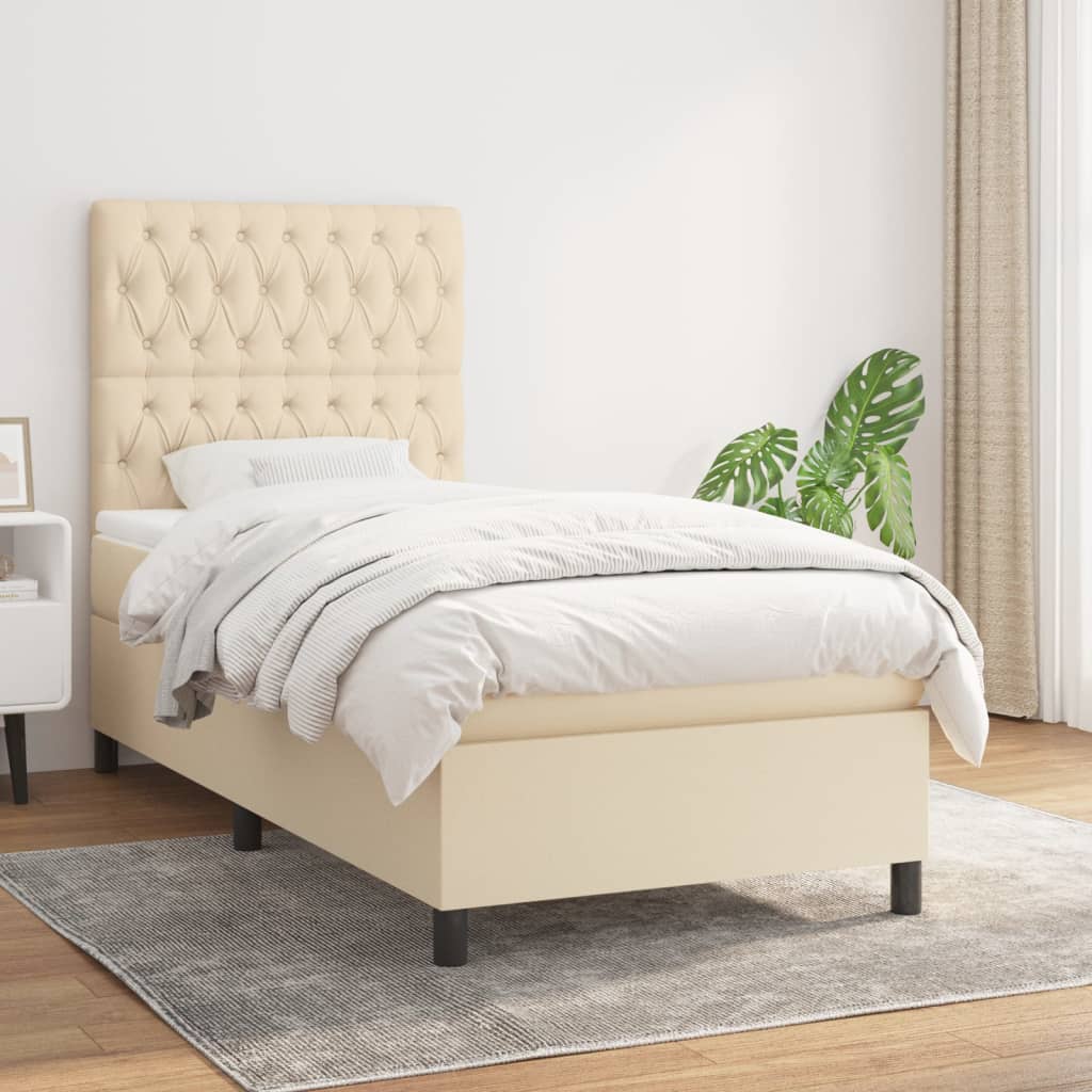 Boxspring met matras stof crèmekleurig 90x200 cm is nu te koop bij PeponiXL, paradijselijk wonen!