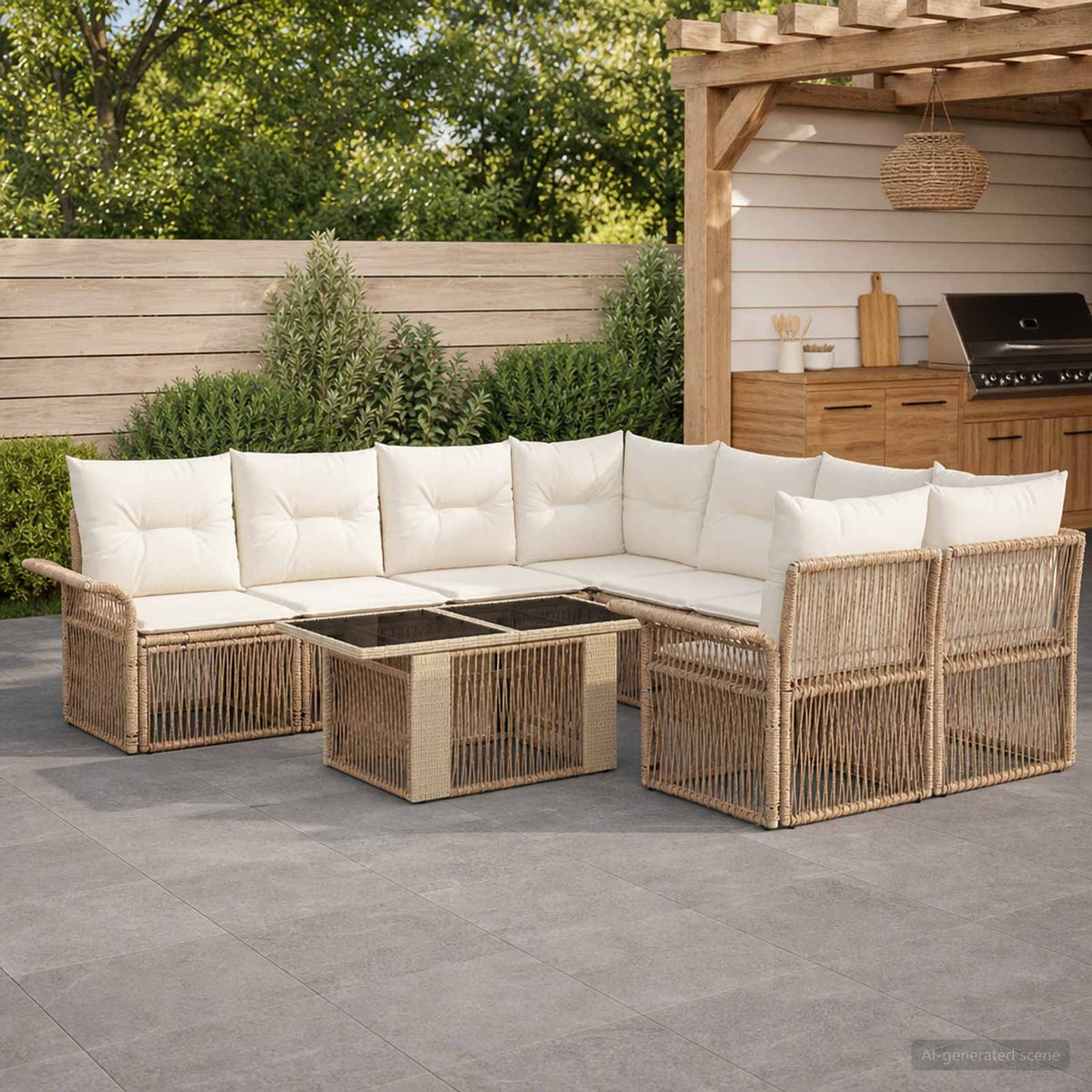Tuinbankenset 9 st Beige en Crème Wit poly rattan is nu te koop bij PeponiXL, paradijselijk wonen!