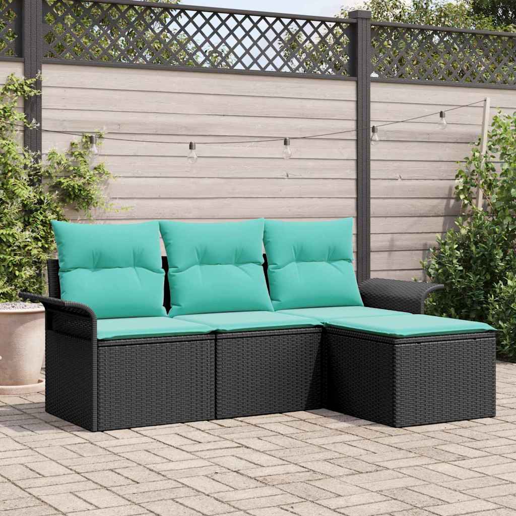 Tuin Sofa Set met kussen met opslag 4 pcs Zwart poly rattan is nu te koop bij PeponiXL, paradijselijk wonen!