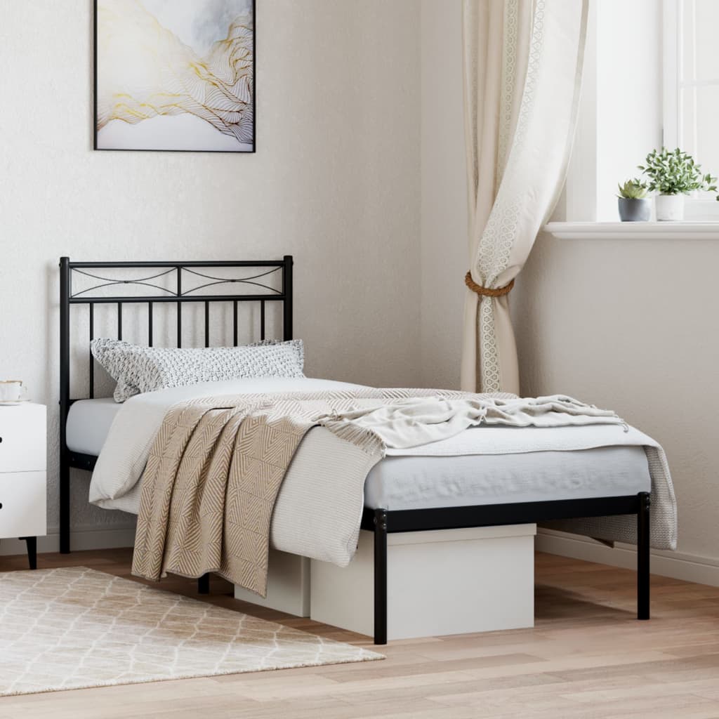 Bedframe met hoofdbord metaal zwart 80x200 cm is nu te koop bij PeponiXL, paradijselijk wonen!
