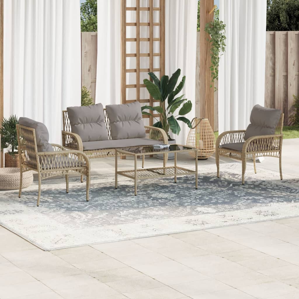 4-delige Loungeset met kussens poly rattan beige is nu te koop bij PeponiXL, paradijselijk wonen!