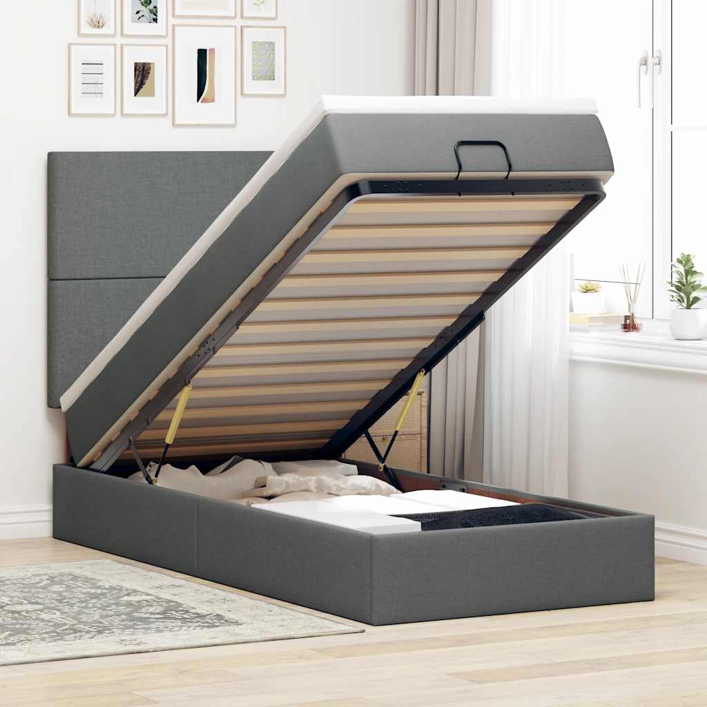Ottoman bed met matras 80x200cm stof donkergrijs is nu te koop bij PeponiXL, paradijselijk wonen!