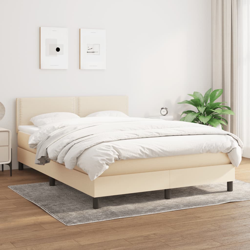 Boxspring met matras stof crèmekleurig 140x190 cm is nu te koop bij PeponiXL, paradijselijk wonen!