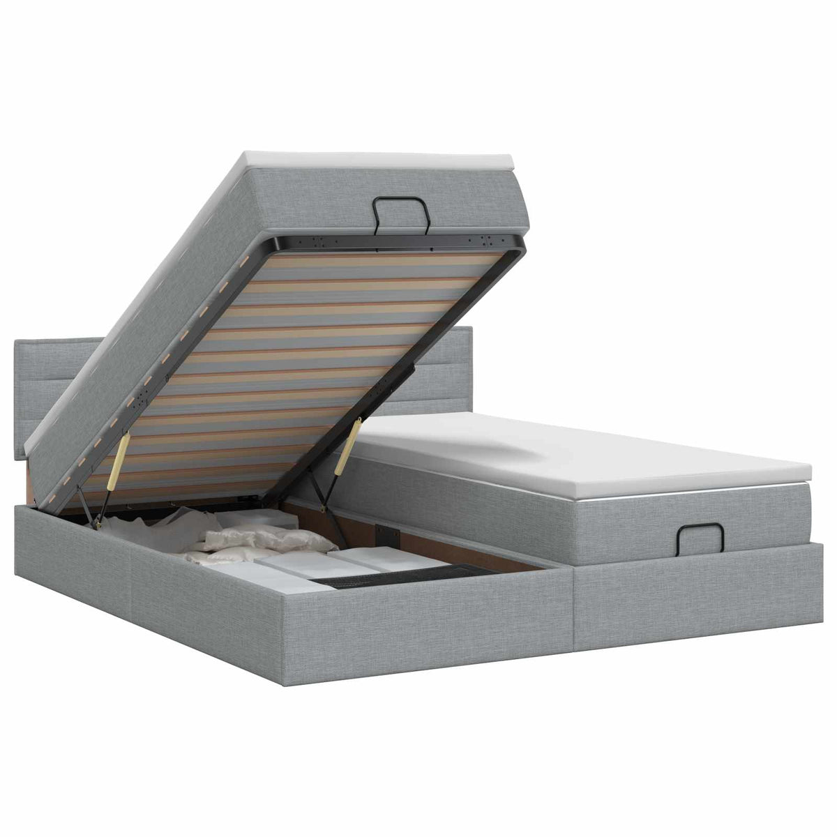Ottoman bed met matras met hoofdeinde 2 st Lichtgrijs Stof is nu te koop bij PeponiXL, paradijselijk wonen!