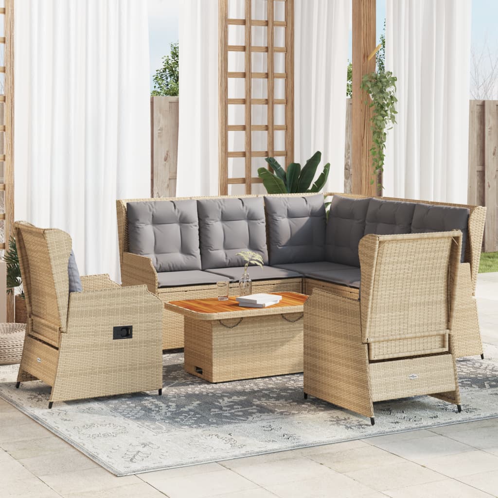 6-delige Loungeset met kussens poly rattan beige is nu te koop bij PeponiXL, paradijselijk wonen!