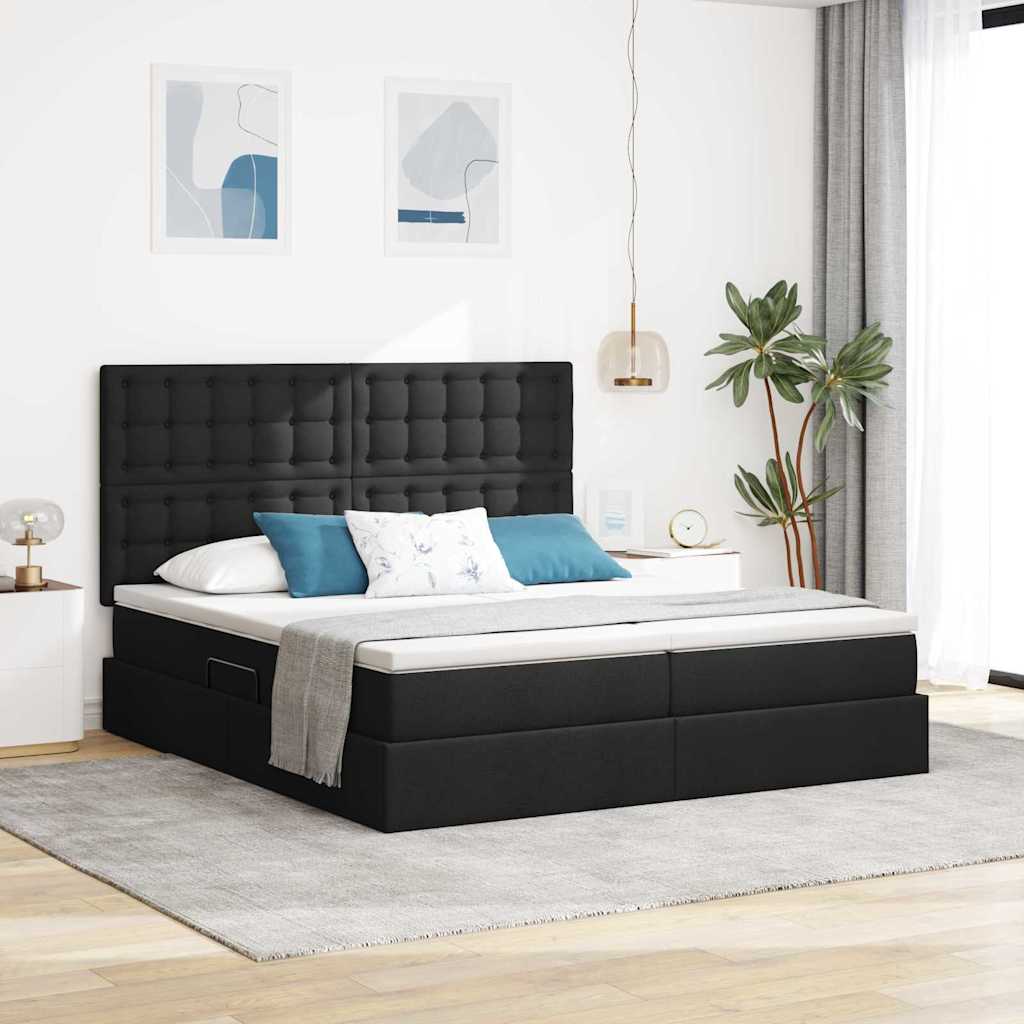 Bed met LED-striplichten met hoofdeinde Zwart 200 x 200 cm Stof is nu te koop bij PeponiXL, paradijselijk wonen!