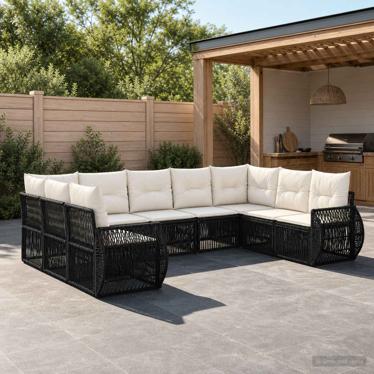 Tuinbankenset 9 pcs Zwart en Cream Wit poly rattan is nu te koop bij PeponiXL, paradijselijk wonen!