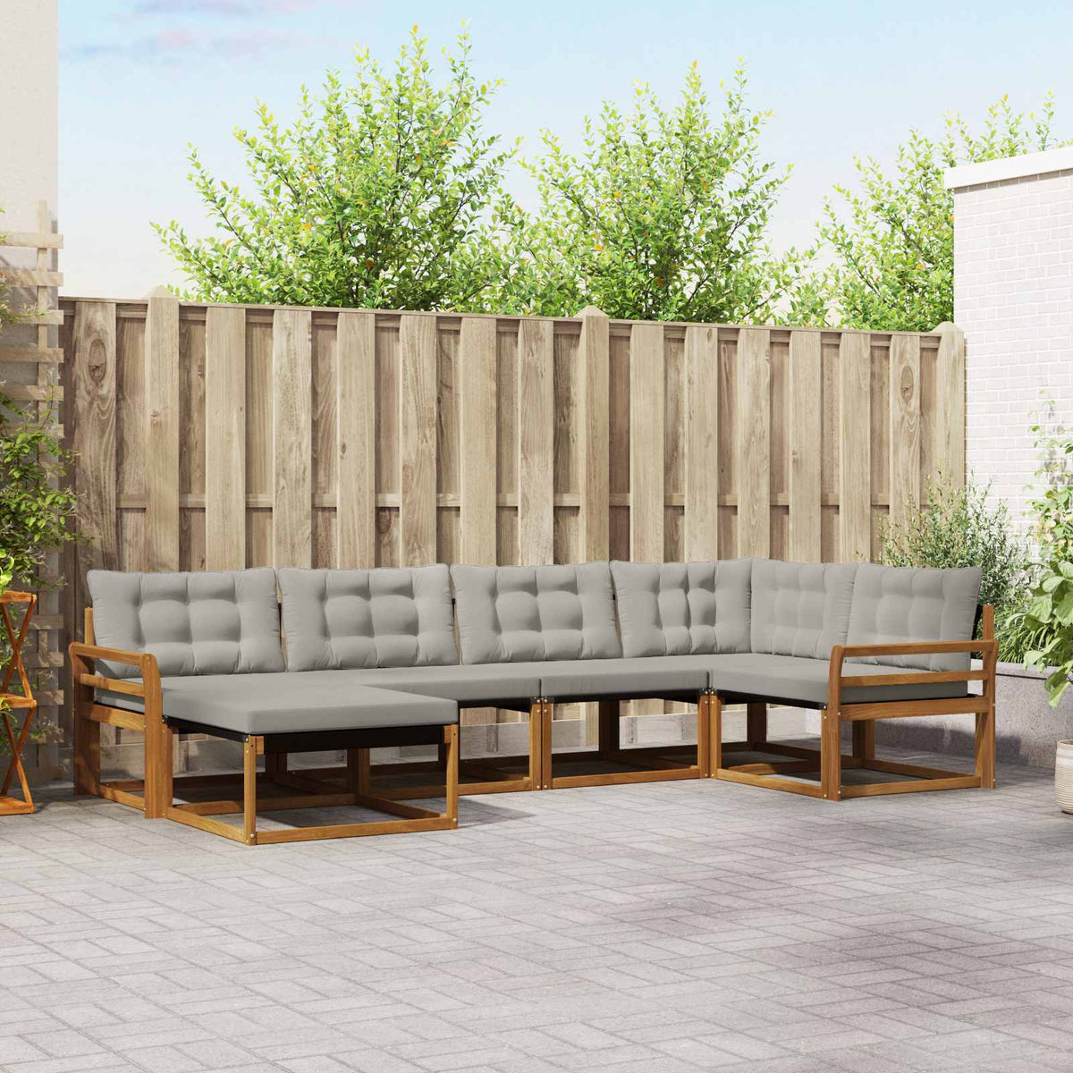 Buiten bankenset met kussen 6 pcs Natuurlijk en Lichtgrijs is nu te koop bij PeponiXL, paradijselijk wonen!