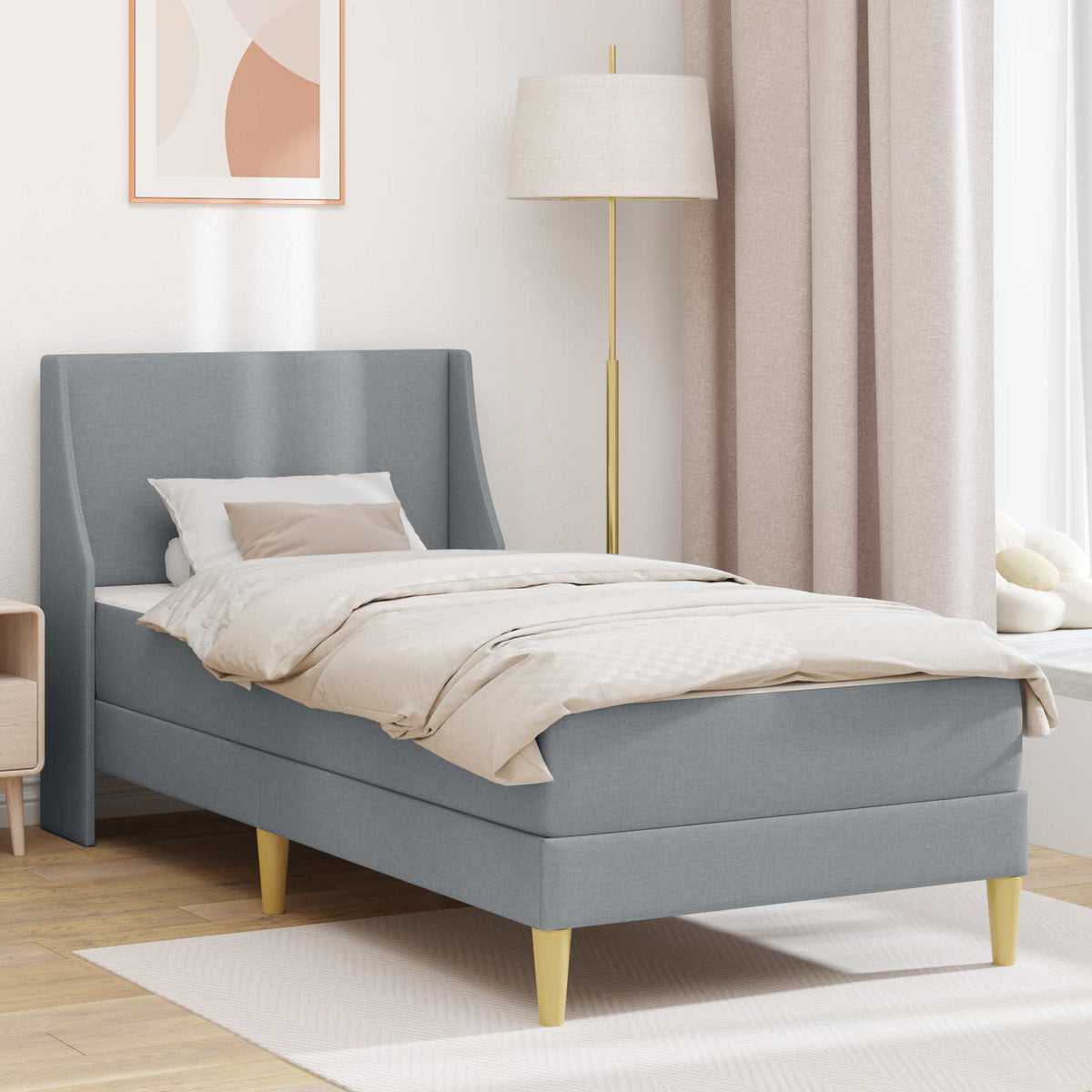 Bedframe met matras met hoofdeinde Lichtgrijs 90 x 190 cm Stof is nu te koop bij PeponiXL, paradijselijk wonen!