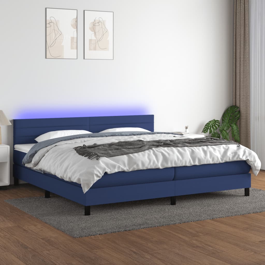 Boxspring met matras en LED stof blauw 200x200 cm is nu te koop bij PeponiXL, paradijselijk wonen!