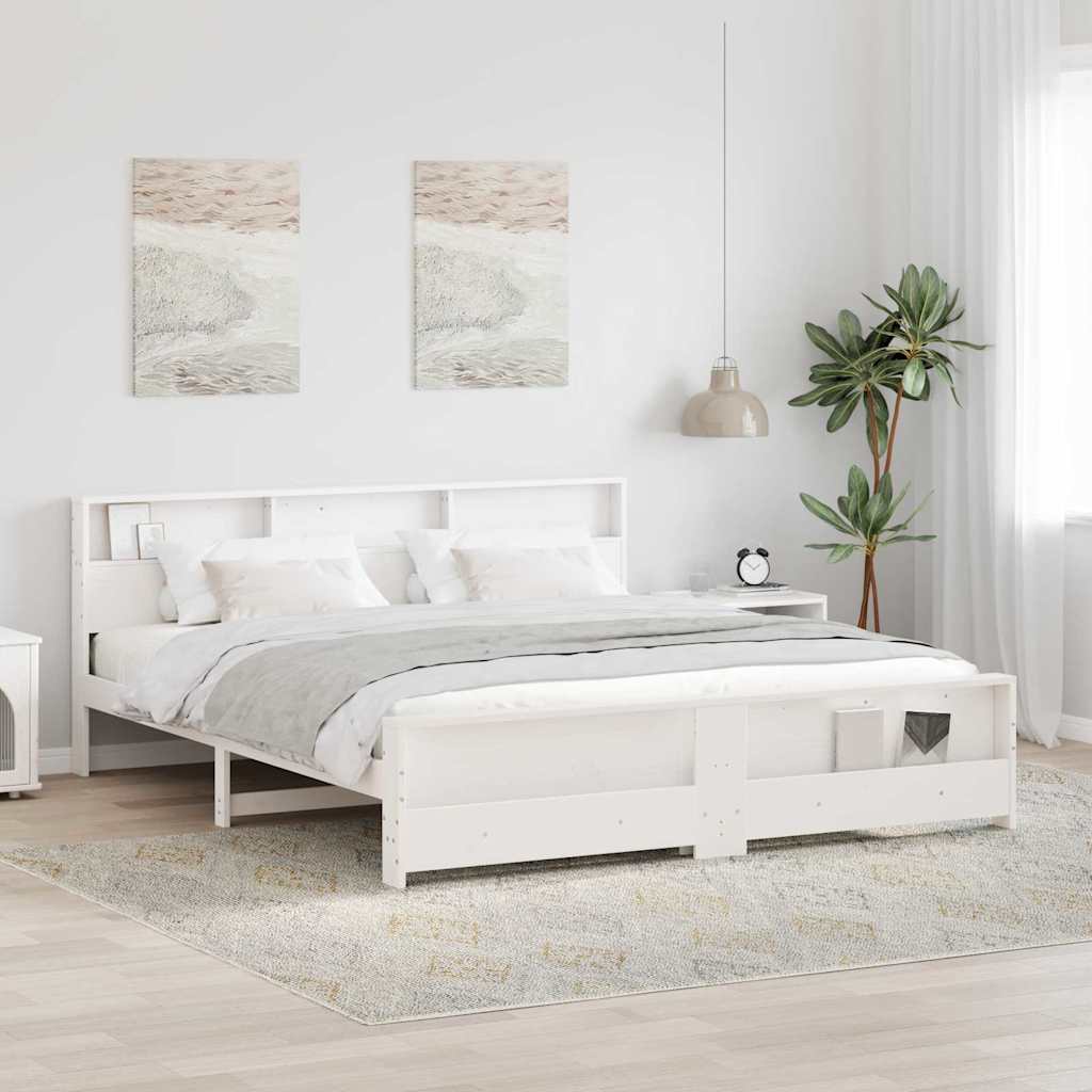 Bedframe met hoofdeinde Wit 200 x 200 cm Bewerkt hout is nu te koop bij PeponiXL, paradijselijk wonen!