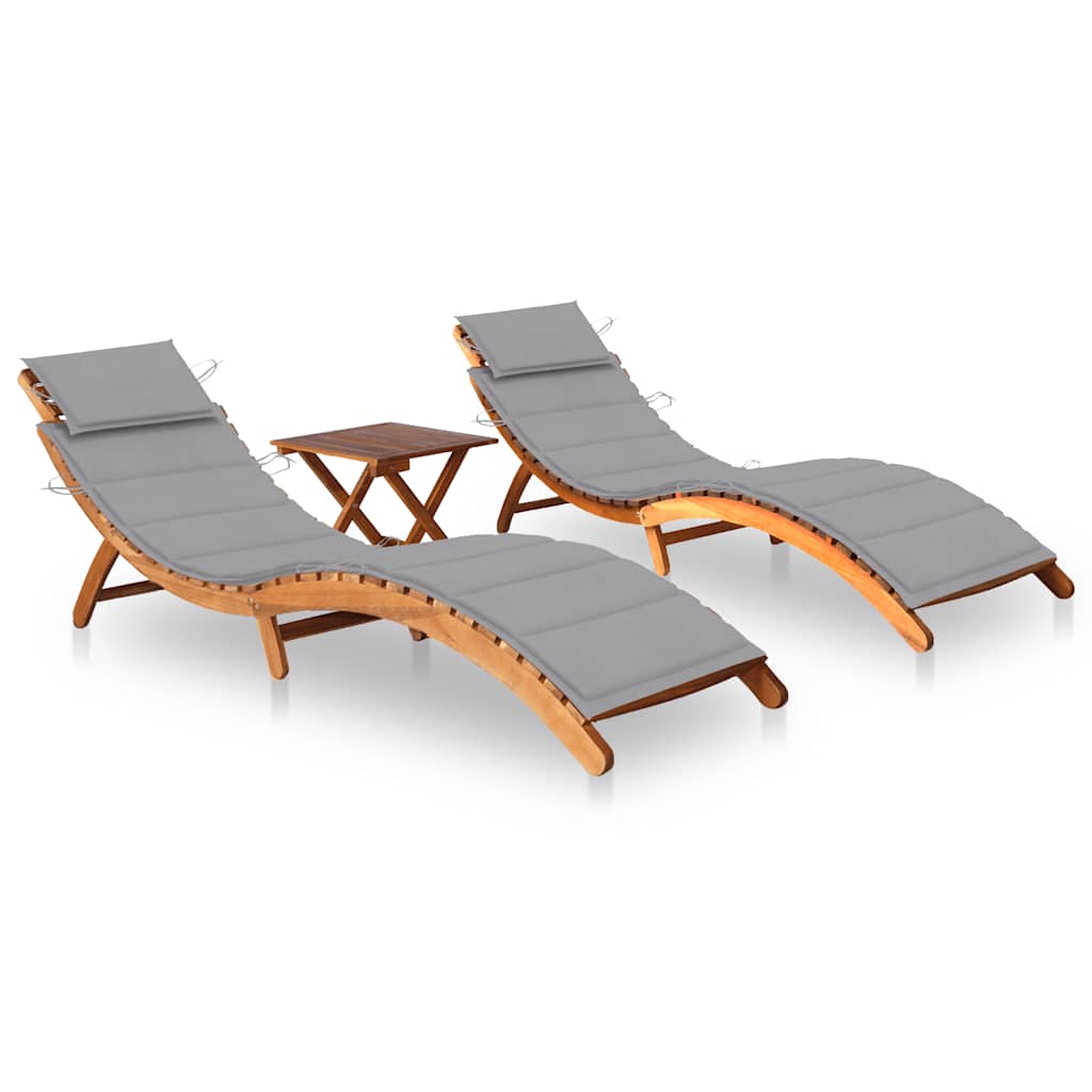 Ligbedden 2 st met tafel en kussens massief acaciahout is nu te koop bij PeponiXL, paradijselijk wonen!