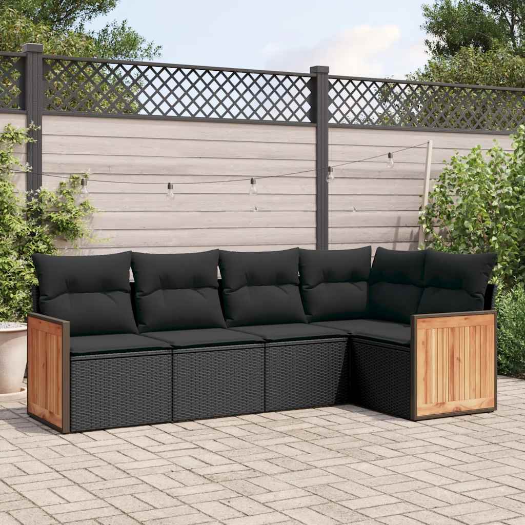 5-delige Loungeset met kussens poly rattan zwart is nu te koop bij PeponiXL, paradijselijk wonen!