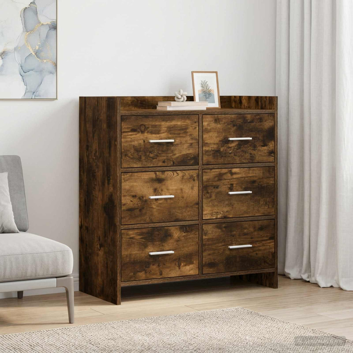 Dressoir Gerookt eiken 75 x 33 x 80 cm Bewerkt hout is nu te koop bij PeponiXL, paradijselijk wonen!