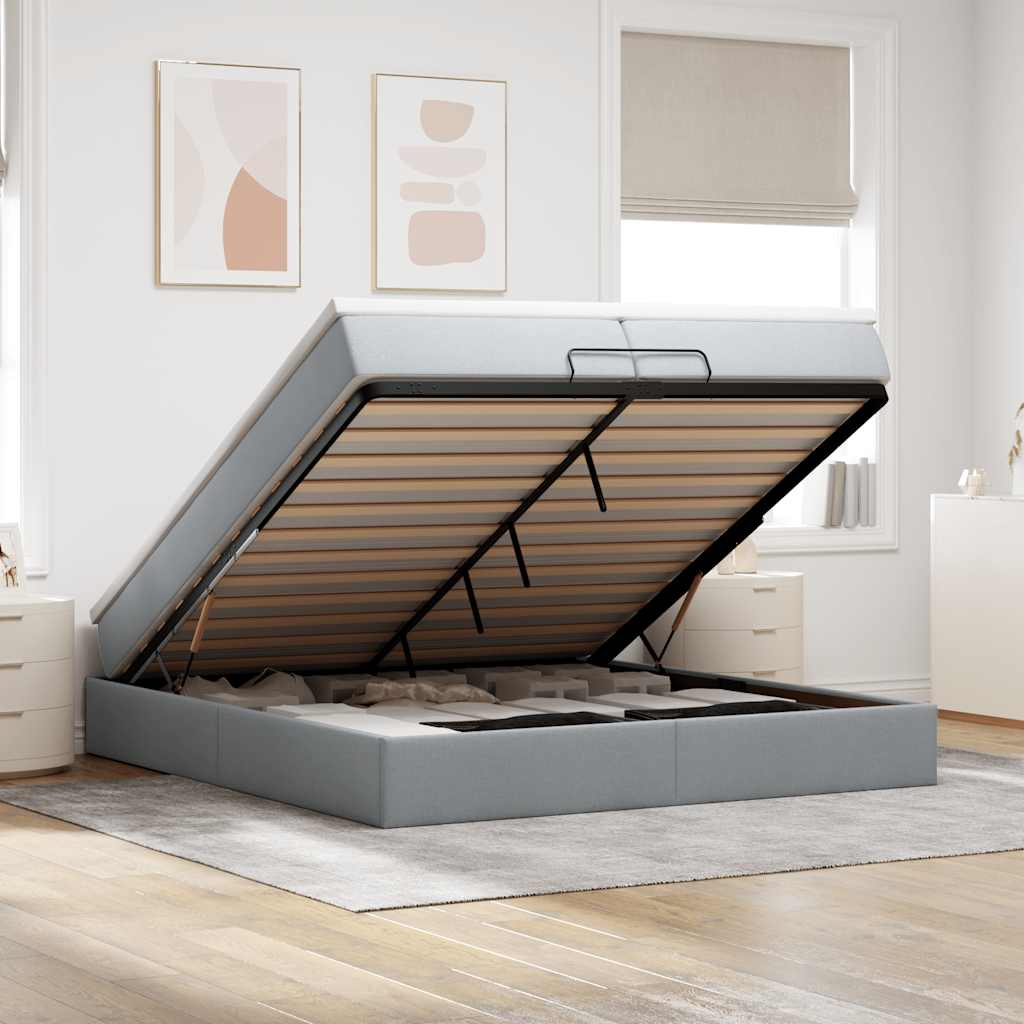 Ottoman bed met matrassen 200x200cm stof lichtgrijs is nu te koop bij PeponiXL, paradijselijk wonen!