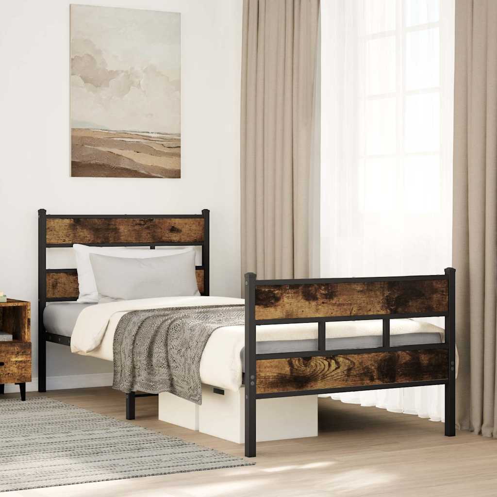 Bedframe zonder matras metaal gerookt eikenkleurig 107x203 cm is nu te koop bij PeponiXL, paradijselijk wonen!