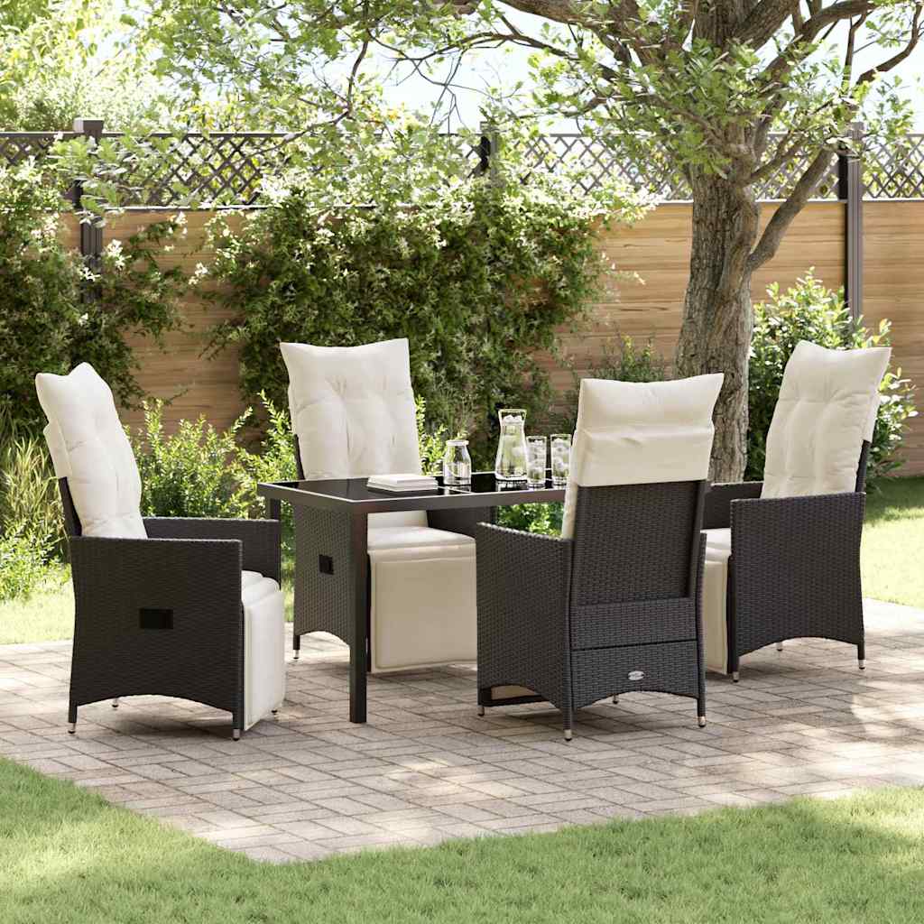 Tuin eettafelset met kussen 5 pcs Zwart poly rattan is nu te koop bij PeponiXL, paradijselijk wonen!