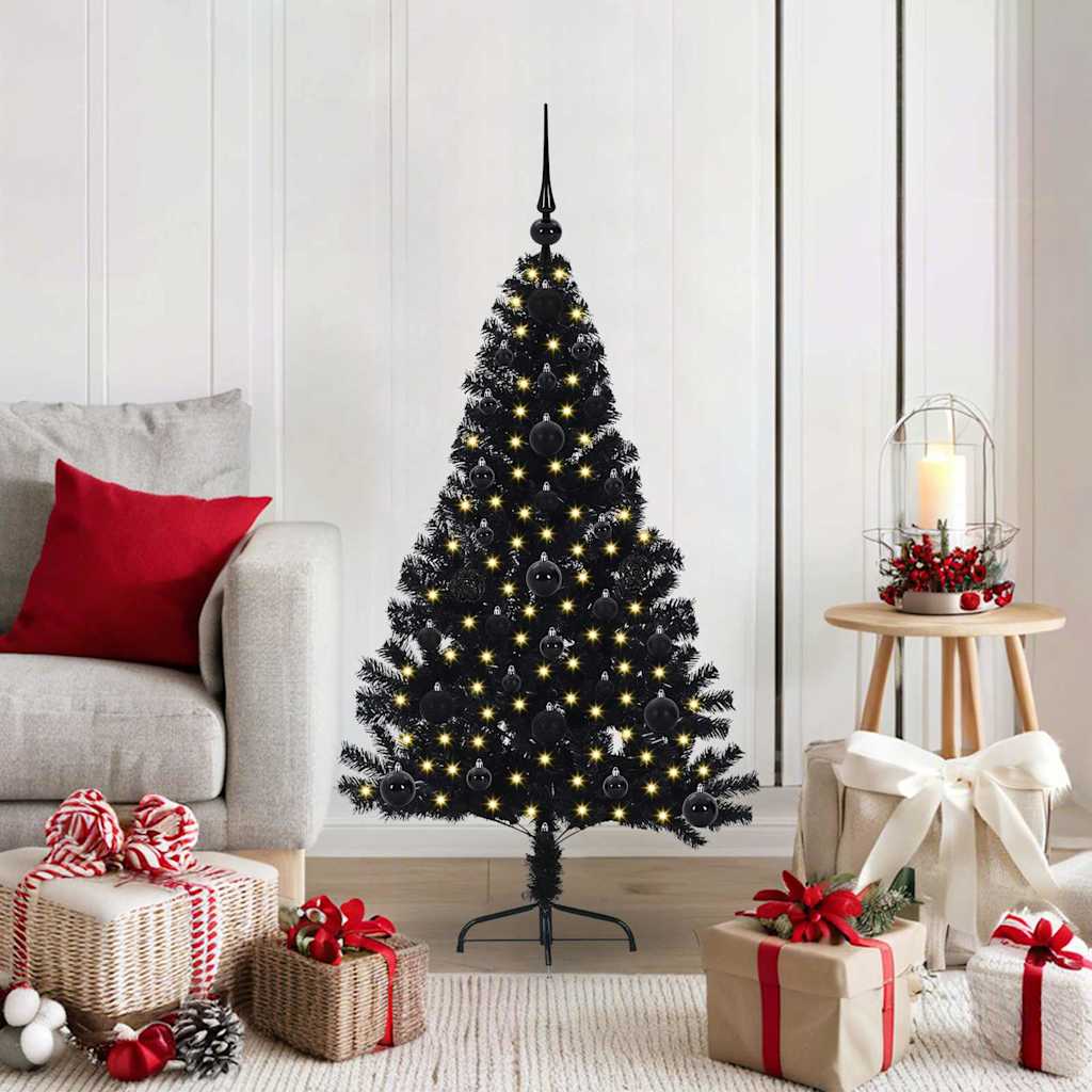 Kunstmatig Voorverlicht Kerstboom met 150 LED Zwart 120 cm PVC is nu te koop bij PeponiXL, paradijselijk wonen!