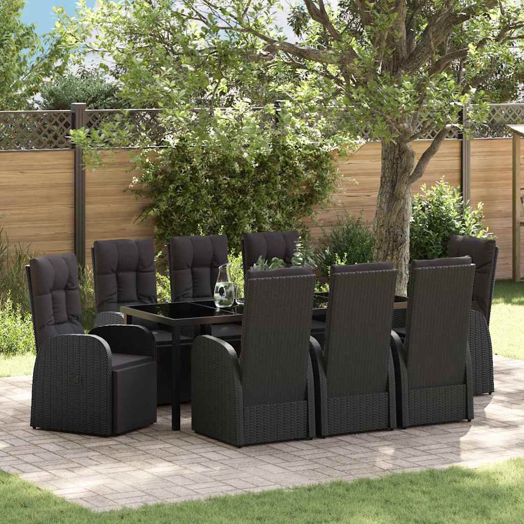 Tuin eettafelset met kussen 9 pcs Zwart poly rattan is nu te koop bij PeponiXL, paradijselijk wonen!