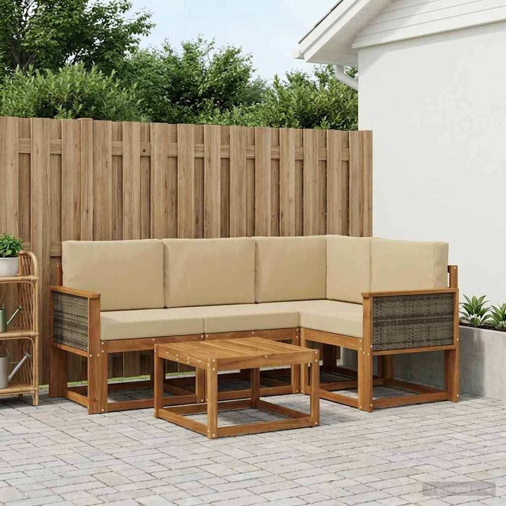 Buiten bankenset met kussen 5 pcs Natuurlijk en Beige Polyester is nu te koop bij PeponiXL, paradijselijk wonen!