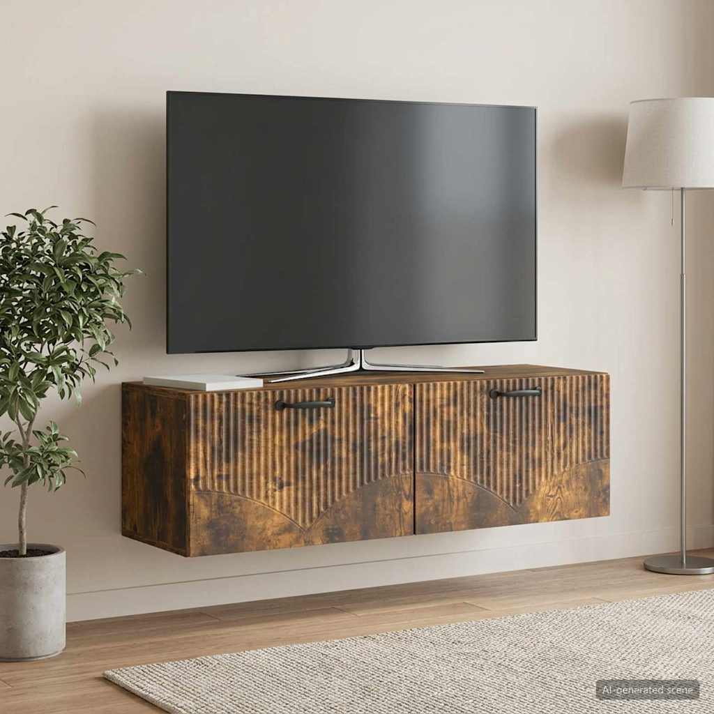 Wandbeugel TV-kast Gerookt eiken 98 x 31 x 30 cm Bewerkt hout is nu te koop bij PeponiXL, paradijselijk wonen!