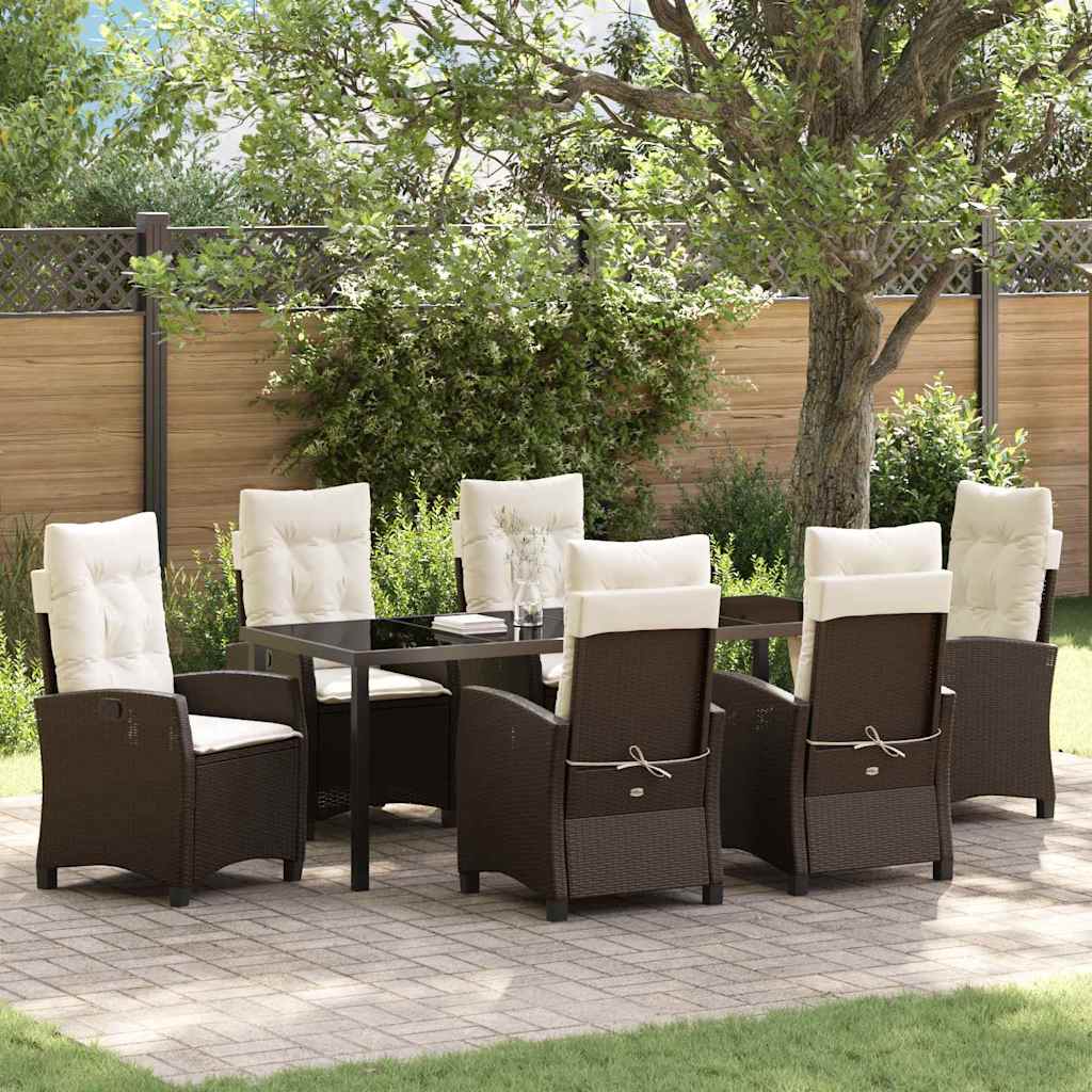 Tuin eettafelset met kussen 7 pcs Bruin poly rattan is nu te koop bij PeponiXL, paradijselijk wonen!