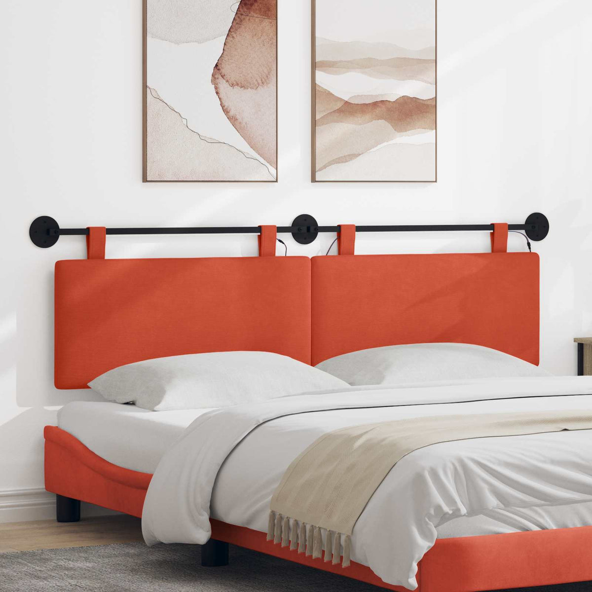 Hangend hoofdbord Met LED-verlichting Rood-oranje Katoen Stof is nu te koop bij PeponiXL, paradijselijk wonen!