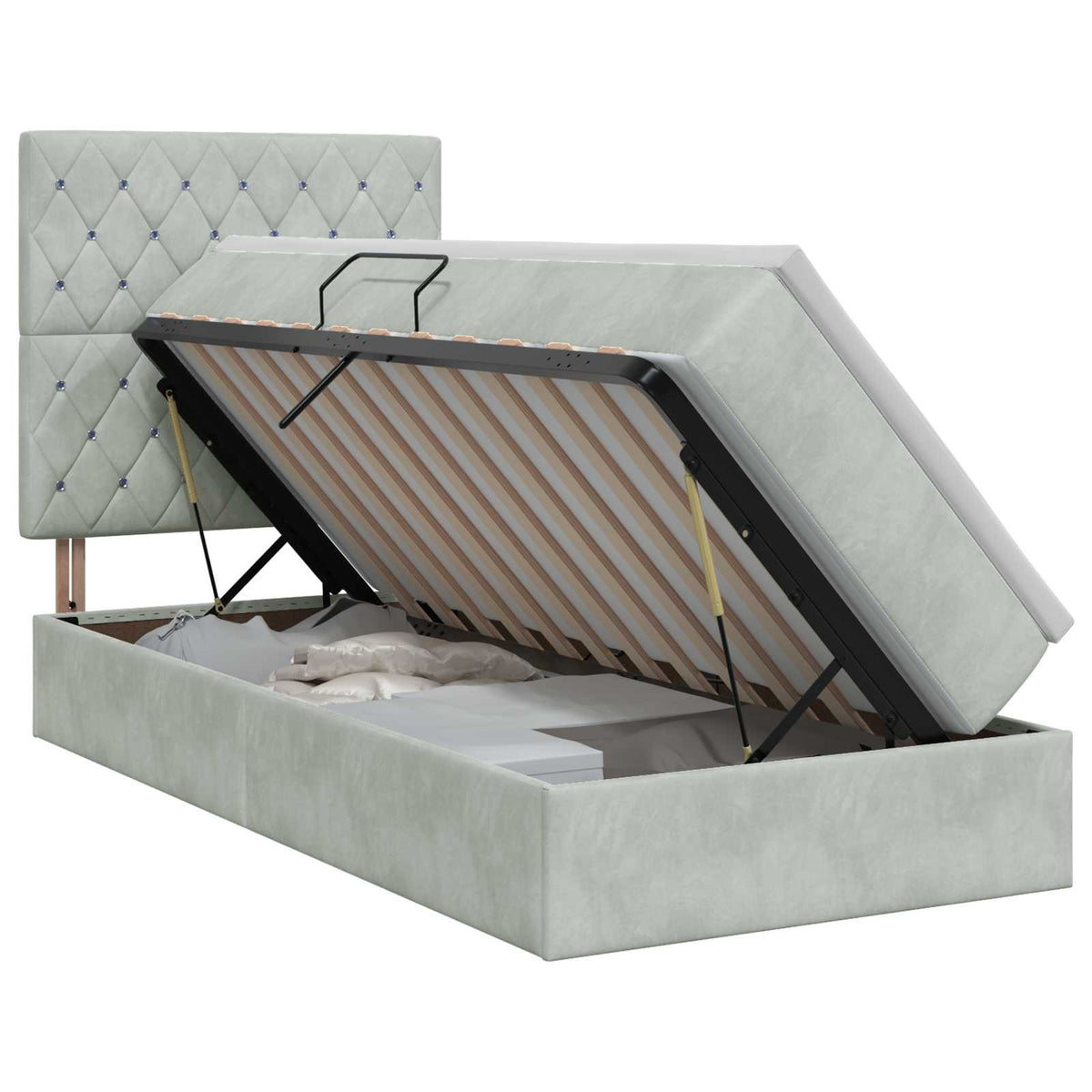 Opslag bed met matras Lichtgrijs 100 x 200 cm Fluweel is nu te koop bij PeponiXL, paradijselijk wonen!