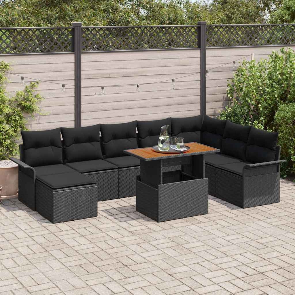 Tuin Sofa Set 9 pcs Zwart Poly rattan en gepoedercoat staal is nu te koop bij PeponiXL, paradijselijk wonen!