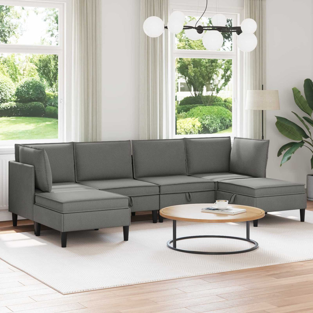Woonkamer Meubelset 6 pcs Donkergrijs Stof is nu te koop bij PeponiXL, paradijselijk wonen!