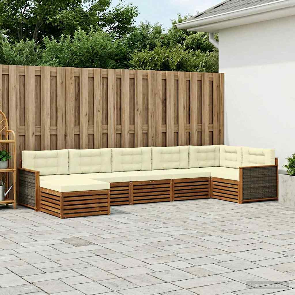 Buiten bankenset met kussen 7 pcs Natuurlijk en Crème is nu te koop bij PeponiXL, paradijselijk wonen!