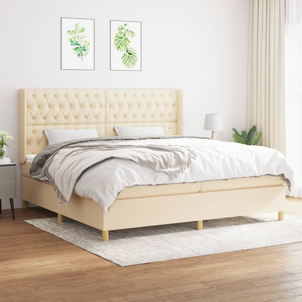 Boxspring met matras stof crèmekleurig 200x200 cm is nu te koop bij PeponiXL, paradijselijk wonen!