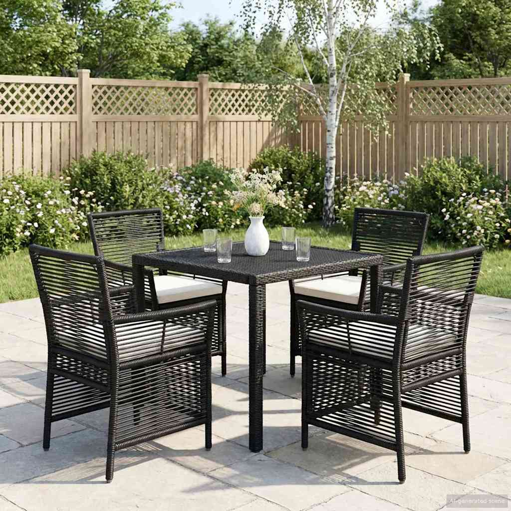Buitenstoel met kussen 4 pcs Zwart en Crème poly rattan is nu te koop bij PeponiXL, paradijselijk wonen!