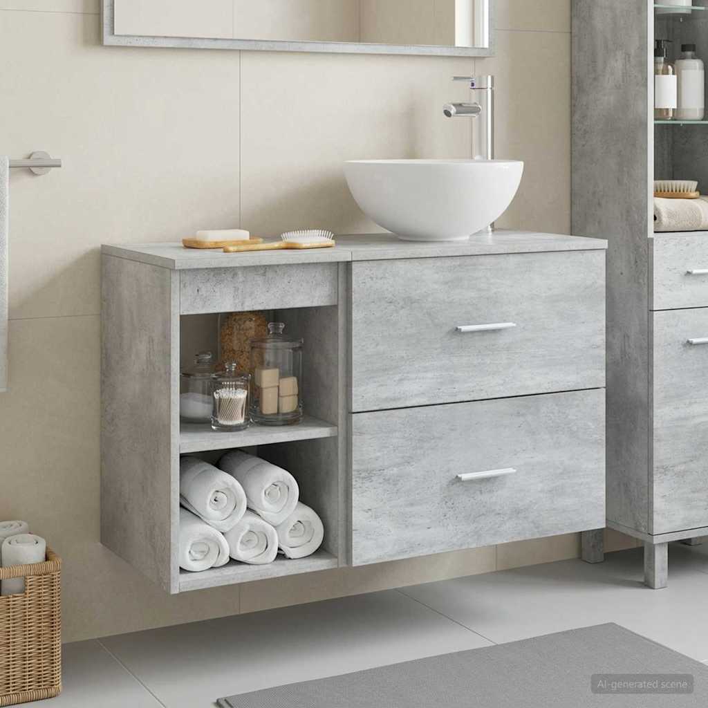 Badkamermeubelset 2 pcs Betongrijs Bewerkt hout is nu te koop bij PeponiXL, paradijselijk wonen!
