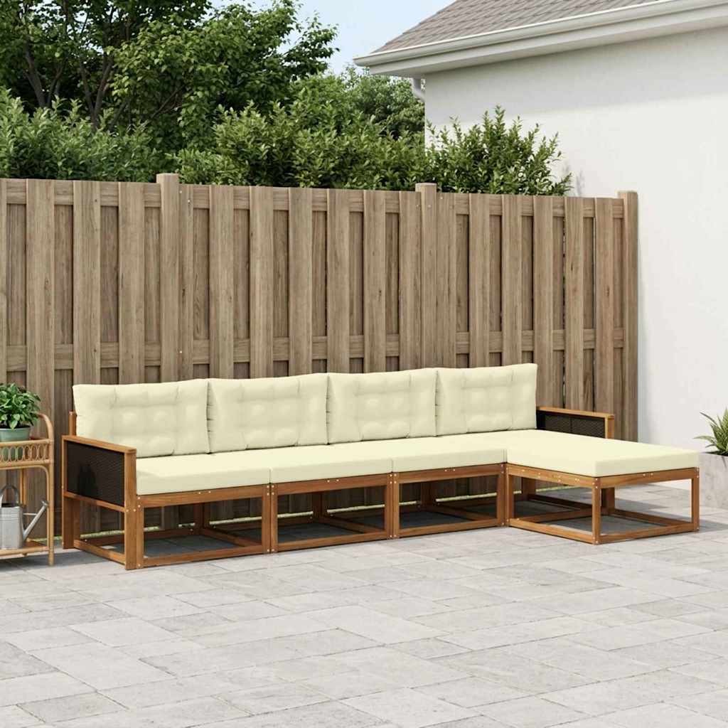 Buiten bankenset met kussen 5 pcs Natuurlijk en Crème is nu te koop bij PeponiXL, paradijselijk wonen!