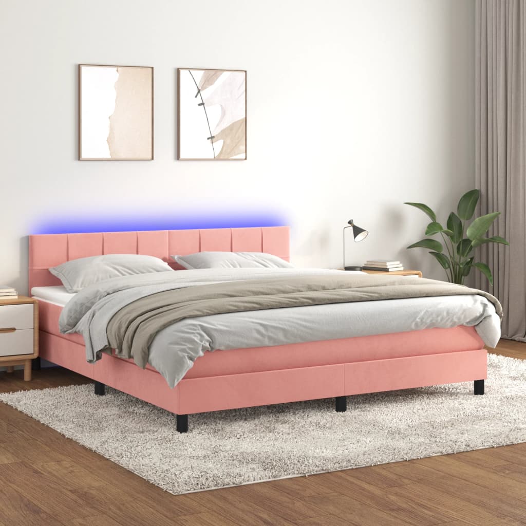 Boxspring met matras en LED fluweel roze 180x200 cm is nu te koop bij PeponiXL, paradijselijk wonen!