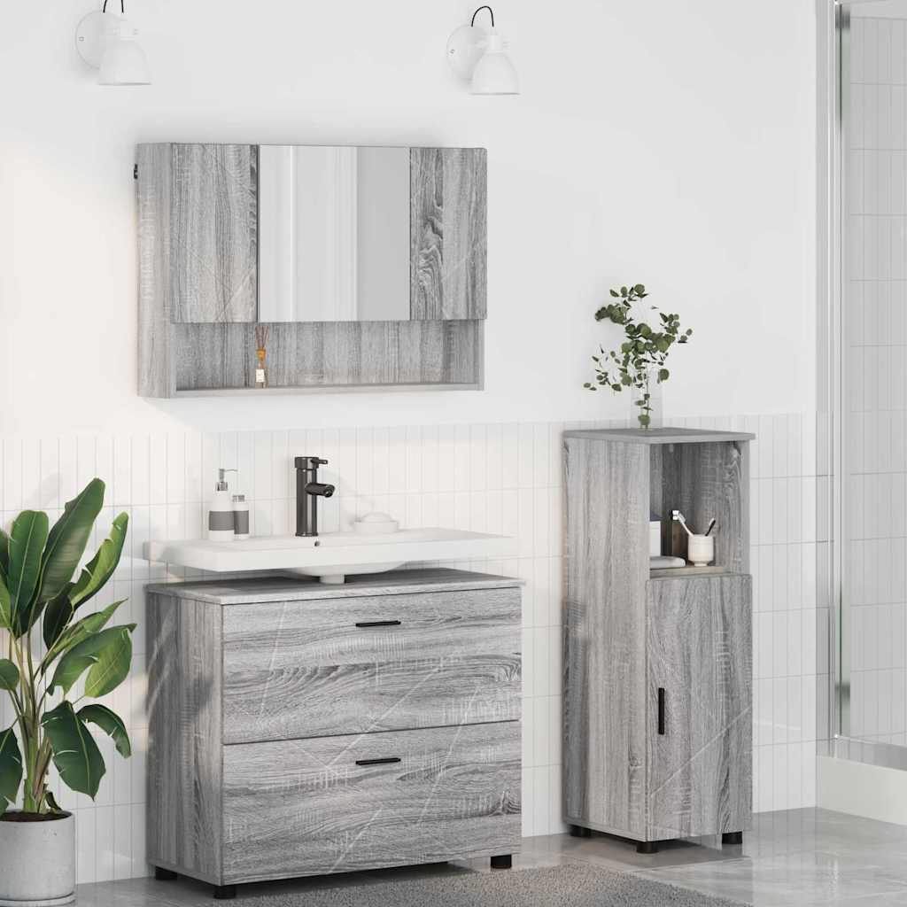Badkamermeubelset 3 pcs Grijs Sonoma Bewerkt hout en metaal is nu te koop bij PeponiXL, paradijselijk wonen!