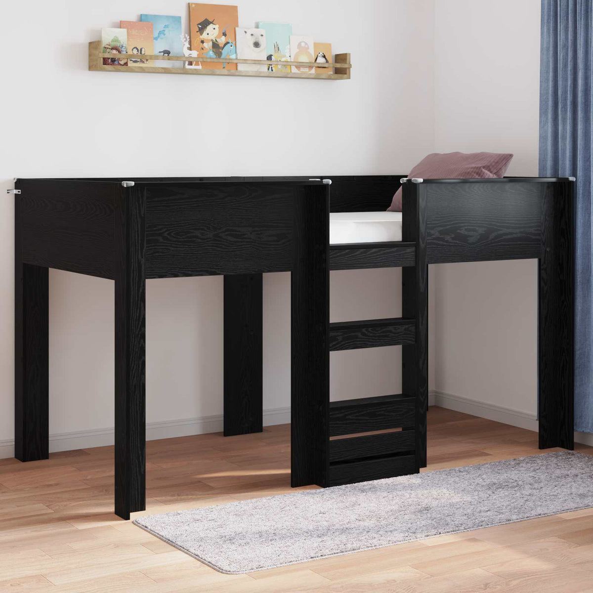 Bunk Bed voor Kinderen Zwart Eiken 80 x 200 cm Bewerkt hout is nu te koop bij PeponiXL, paradijselijk wonen!