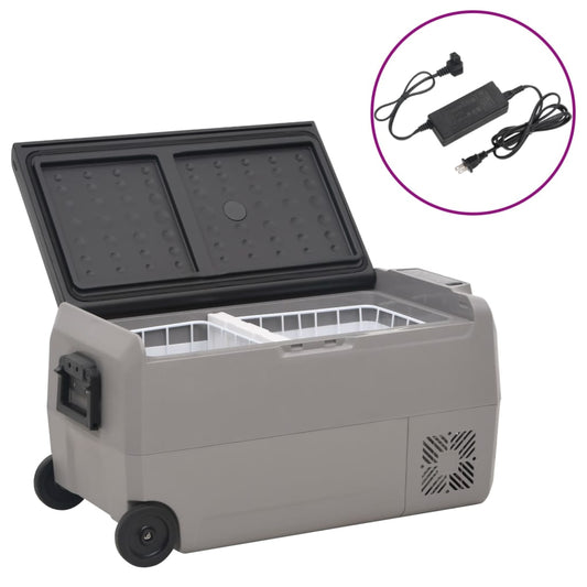 Koelbox met wielen en adapter 36 L PP en PE zwart en grijs is nu te koop bij PeponiXL, paradijselijk wonen!